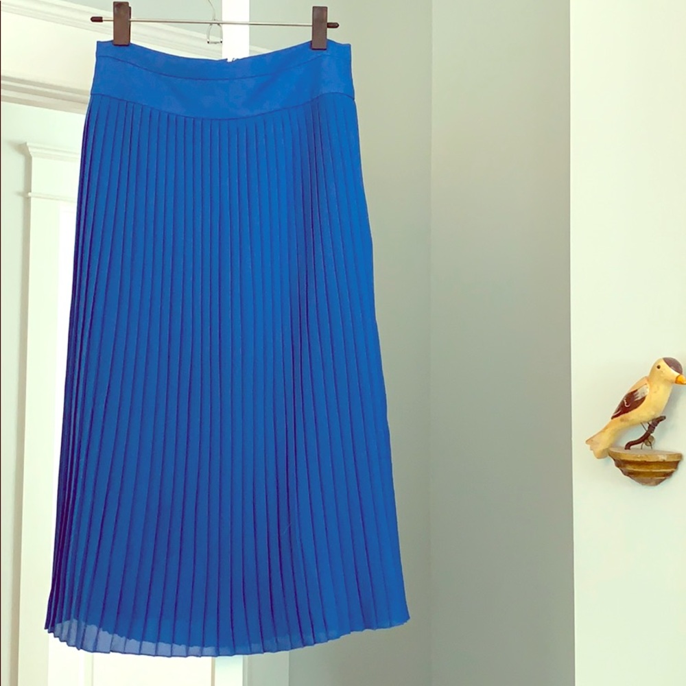 JCrew: Royal Blue Pleated mid length skirt.
